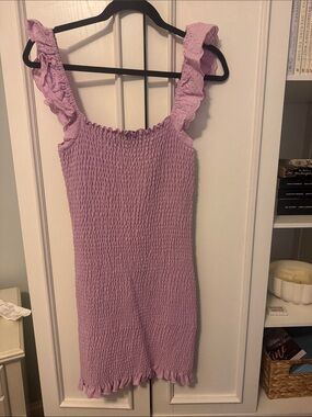 Blue Blush Lavender Smocked Mini Dress with Ruffle Straps